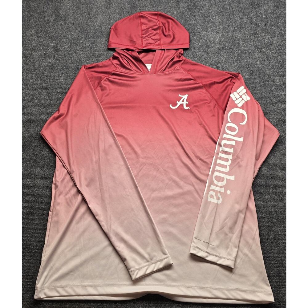 Columbia PFG Alabama Red Fish Hoodie Shirt Omni-Shade 50 UPF Red Men’s LARGE
